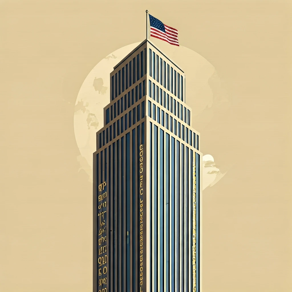 A detailed illustration showcasing the 500 largest publicly traded companies in the United States, representing a diverse range of industries including technology, finance, healthcare, food, and manufacturing.