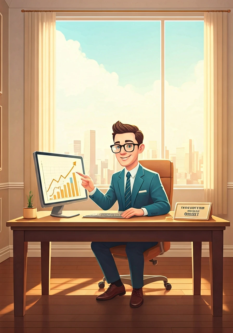 financial advisor, cheerful, cartoon style