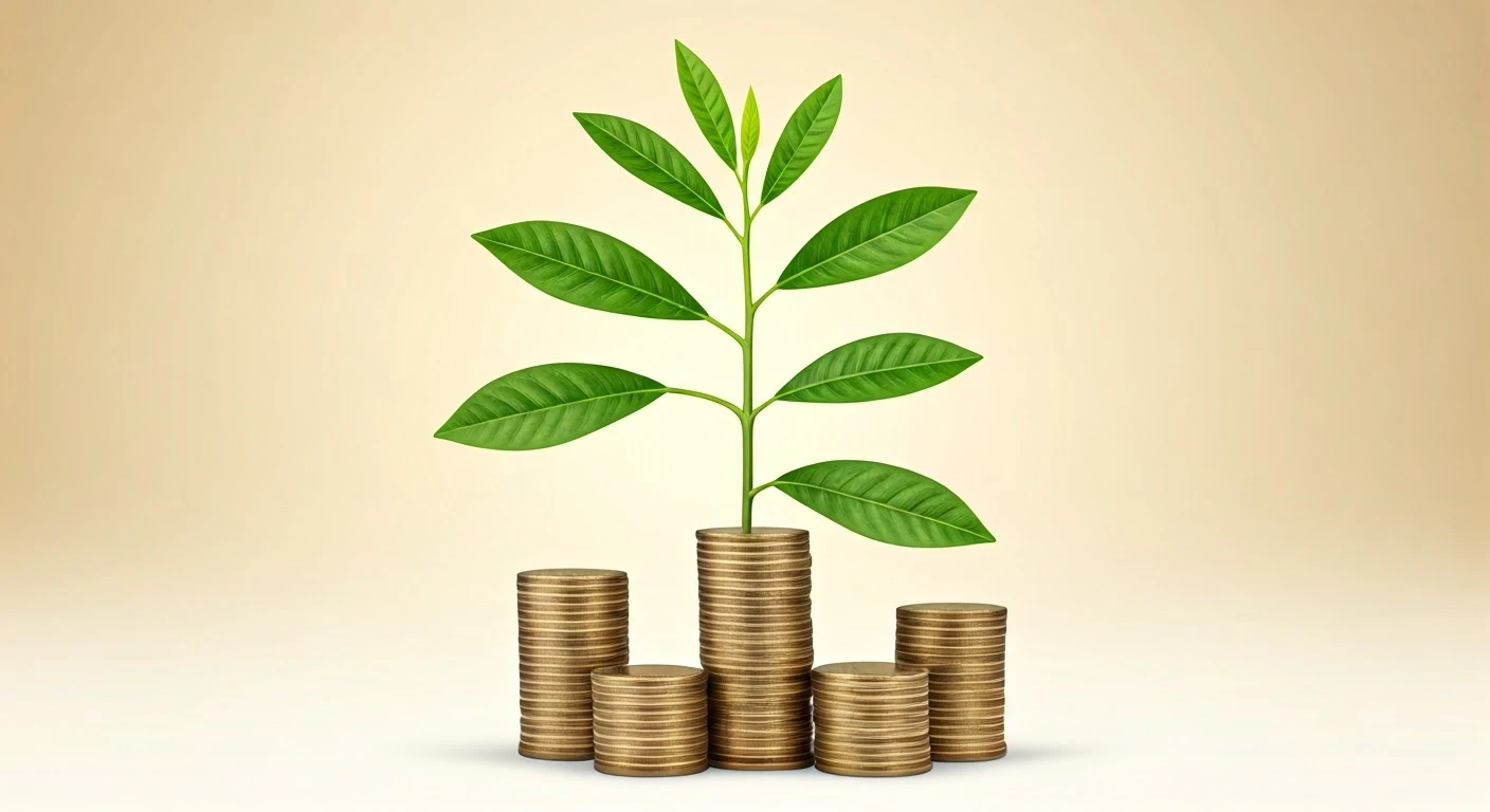 a stylized image representing a growing money tree, with coins as leaves and a clear sky, financial growth concept