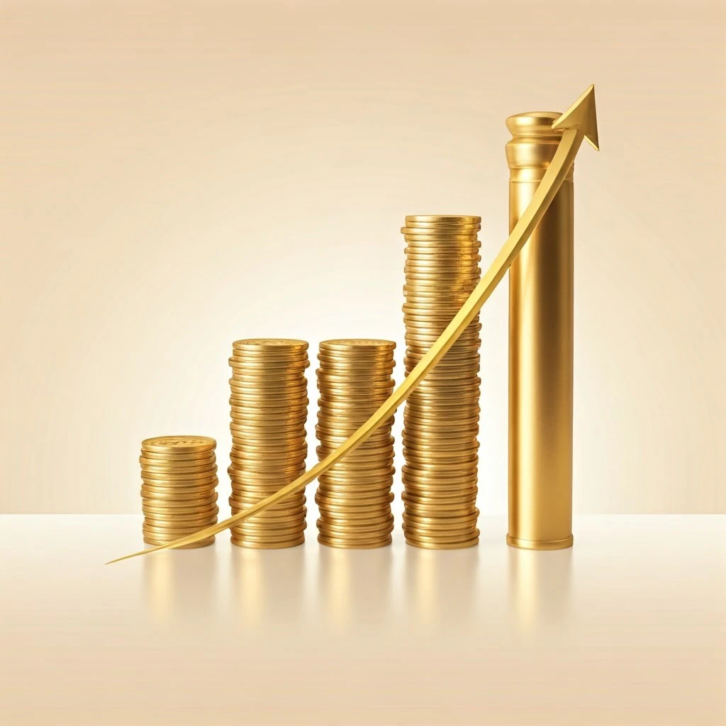A detailed illustration depicting the exponential growth of a financial investment over time, with visual representations of the doubling and quadrupling of the initial amount.