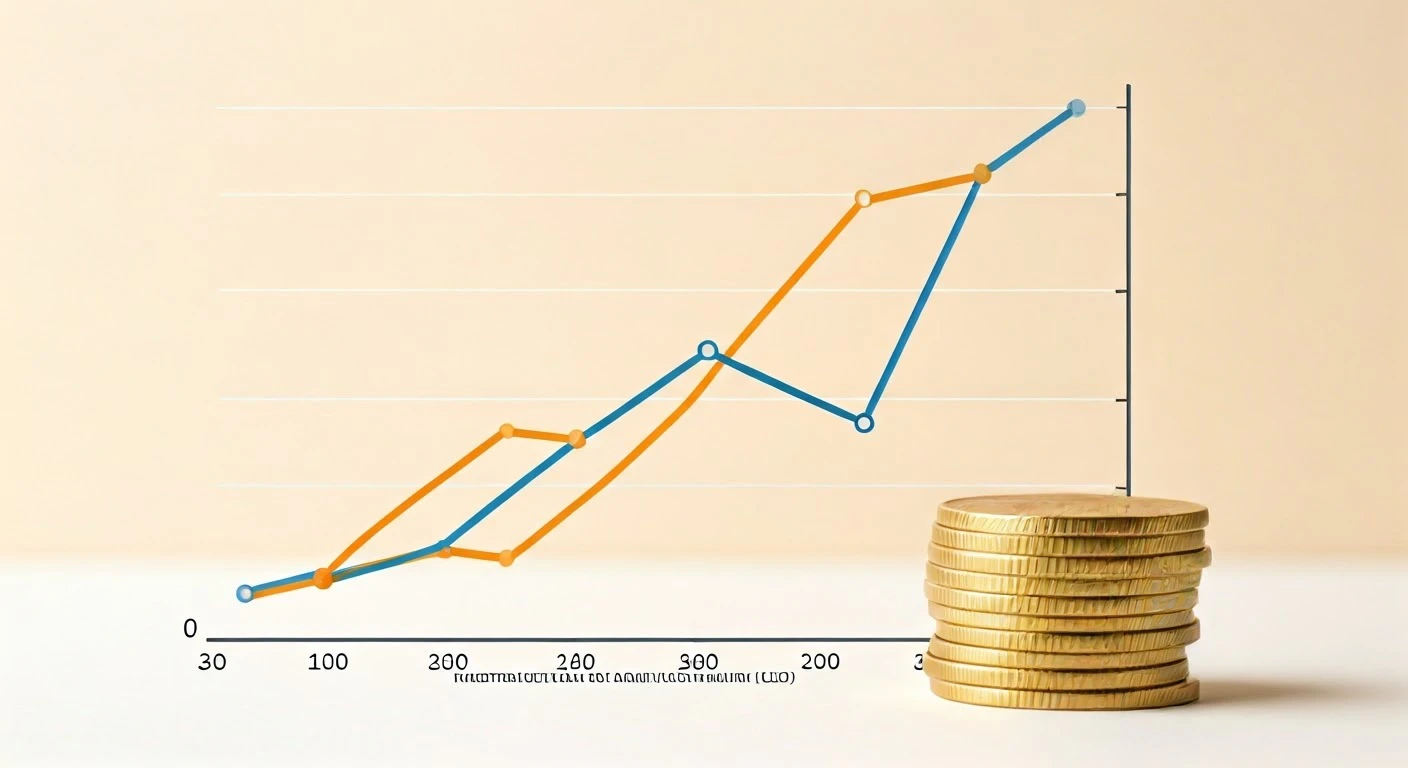 a graph illustrating compound interest growth over time, two contrasting lines for 10% and 6% interest rates, clear, educational, Hebrew text labels