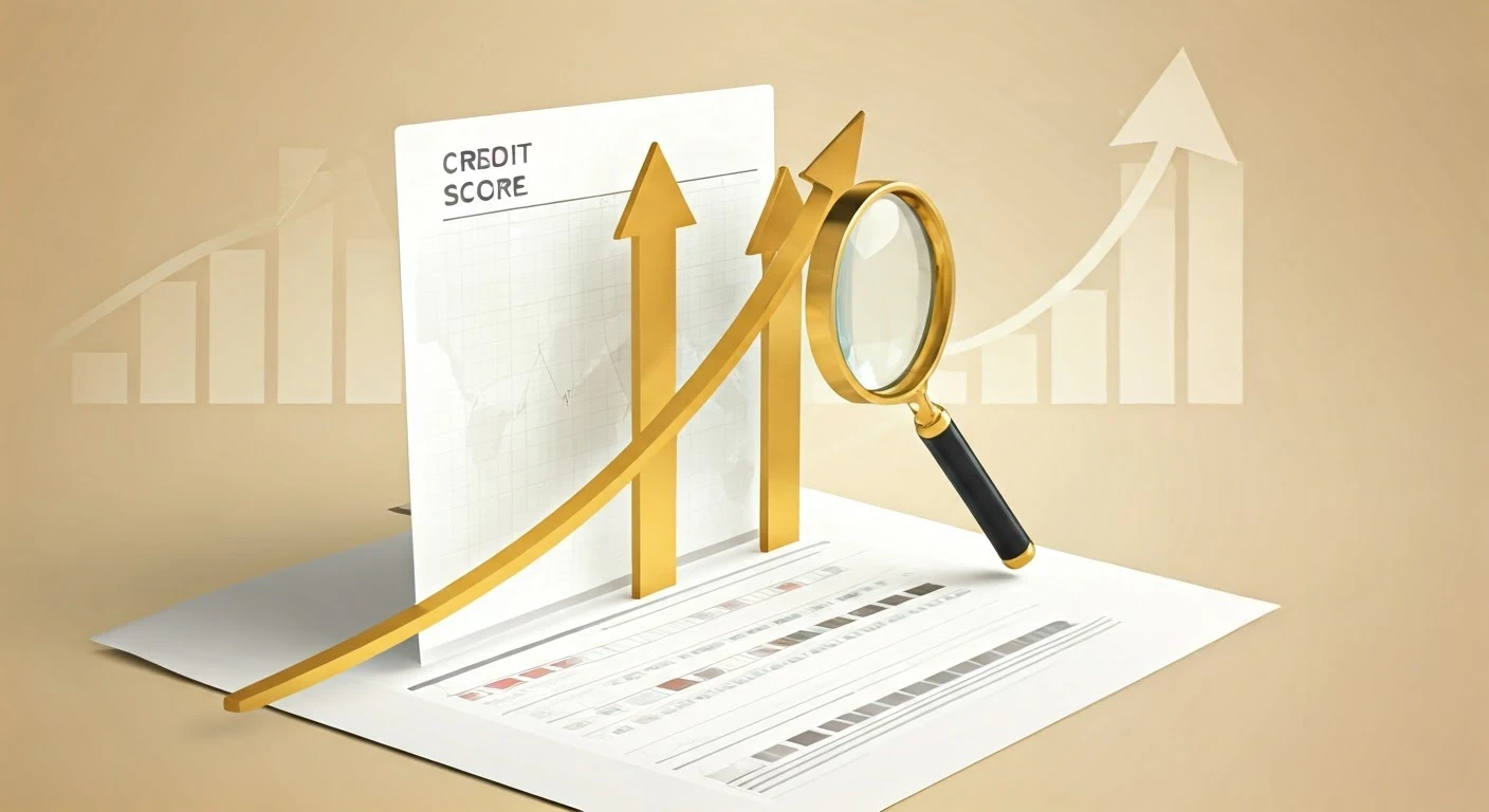 abstract illustration of a credit score, with arrows and graphs, modern style