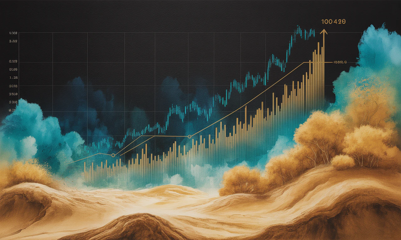 long term investment growth chart showing upward trend over decades, balanced scales