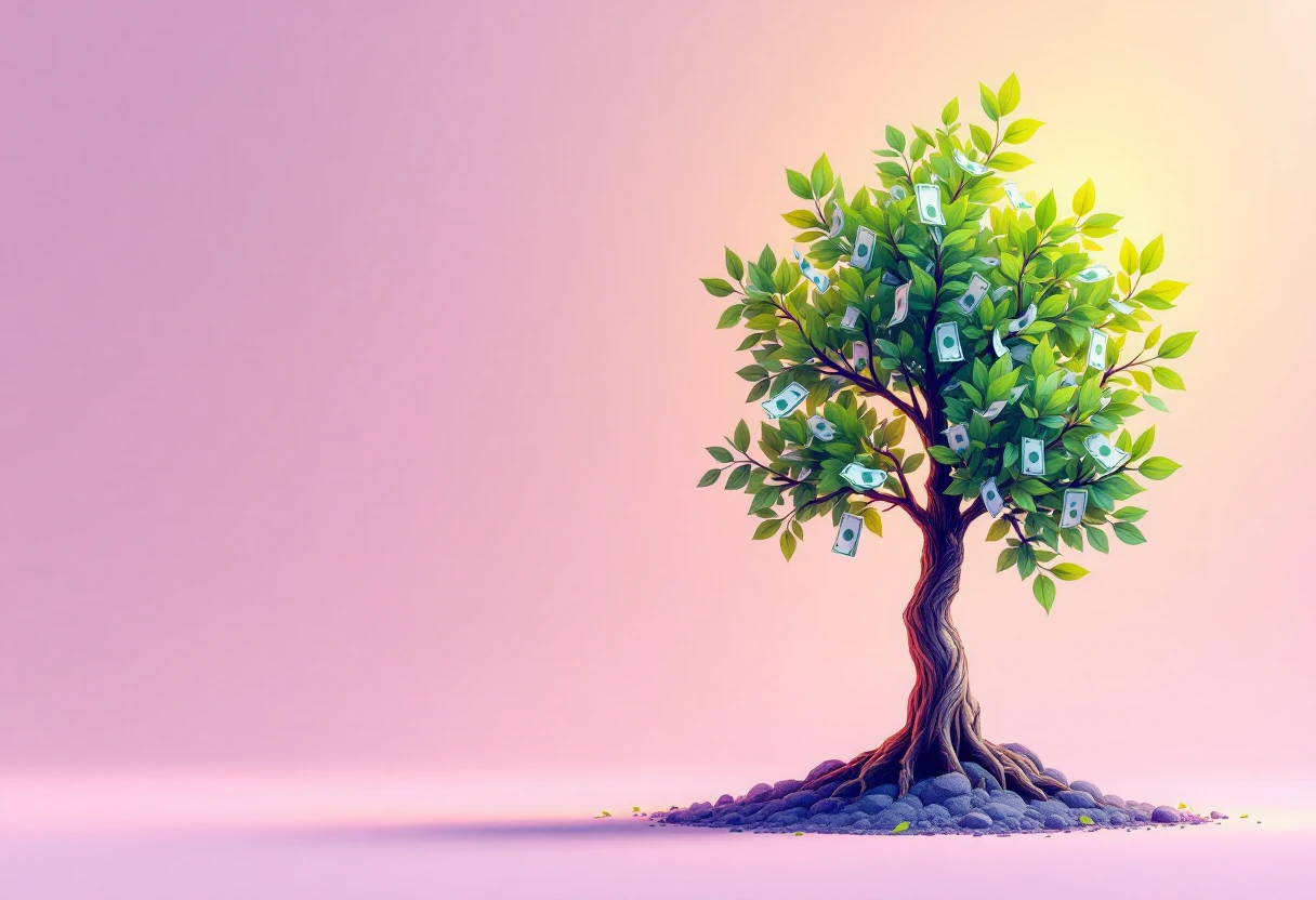 money growing on a tree, financial growth, bright, modern illustration