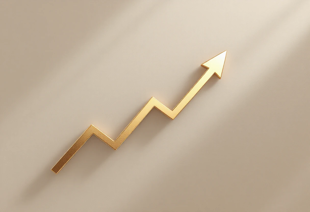 growth graph with upward arrow, clean and bright design