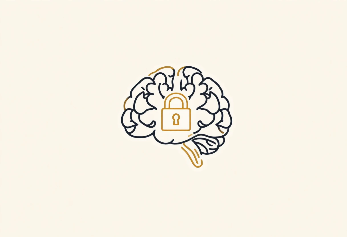 mental discipline icon, brain with lock, clean modern design