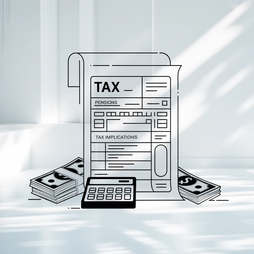 Tax form with calculator and money, representing pension tax implications