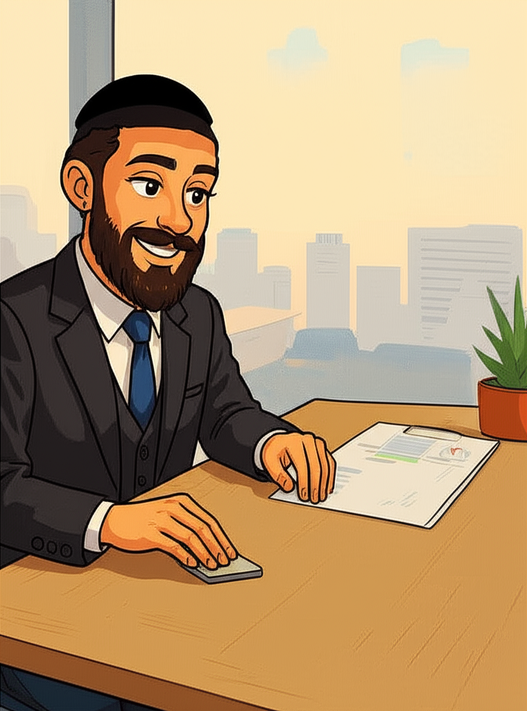 illustrated person organizing financial documents, with charts and graphs in the background, symbolizing financial planning and summary