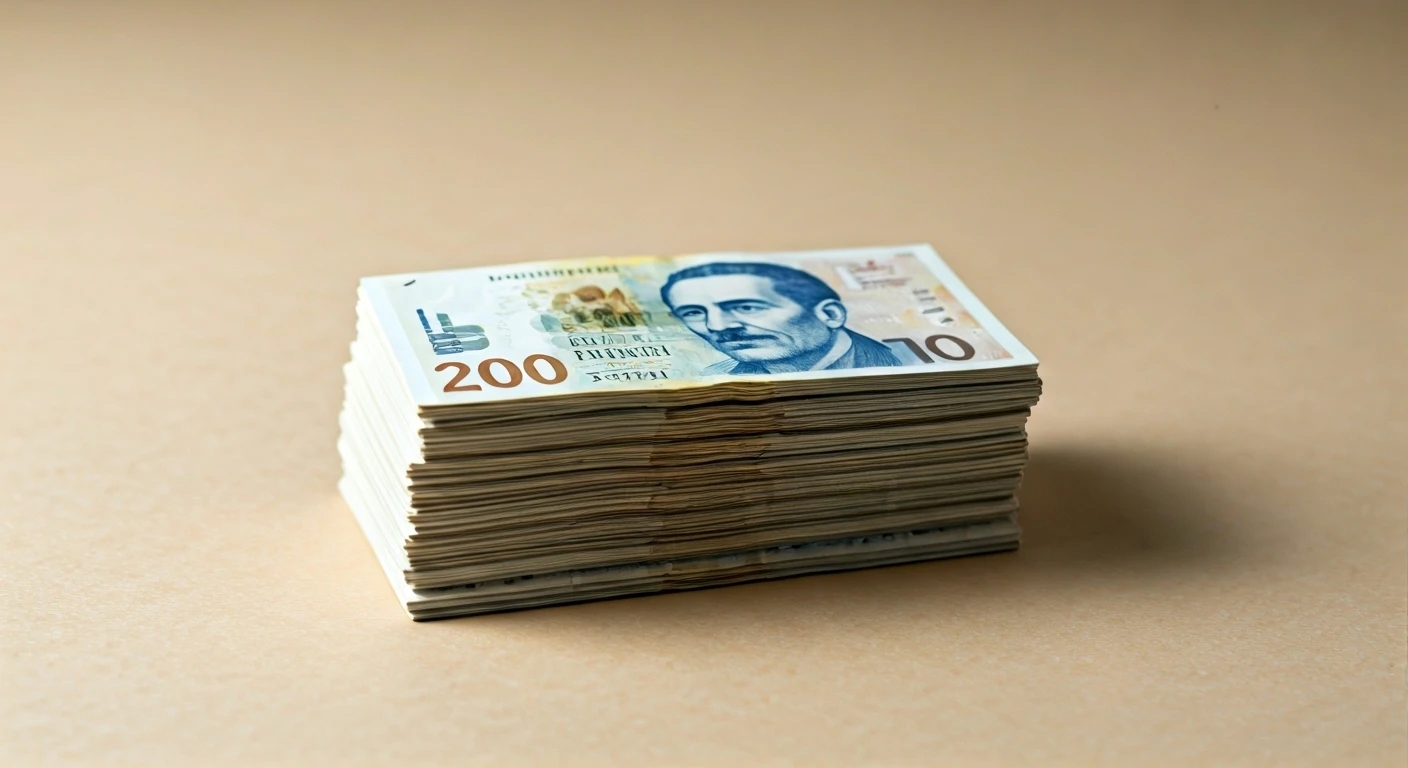 a small stack of Israeli Shekel banknotes, minimalist, clean background