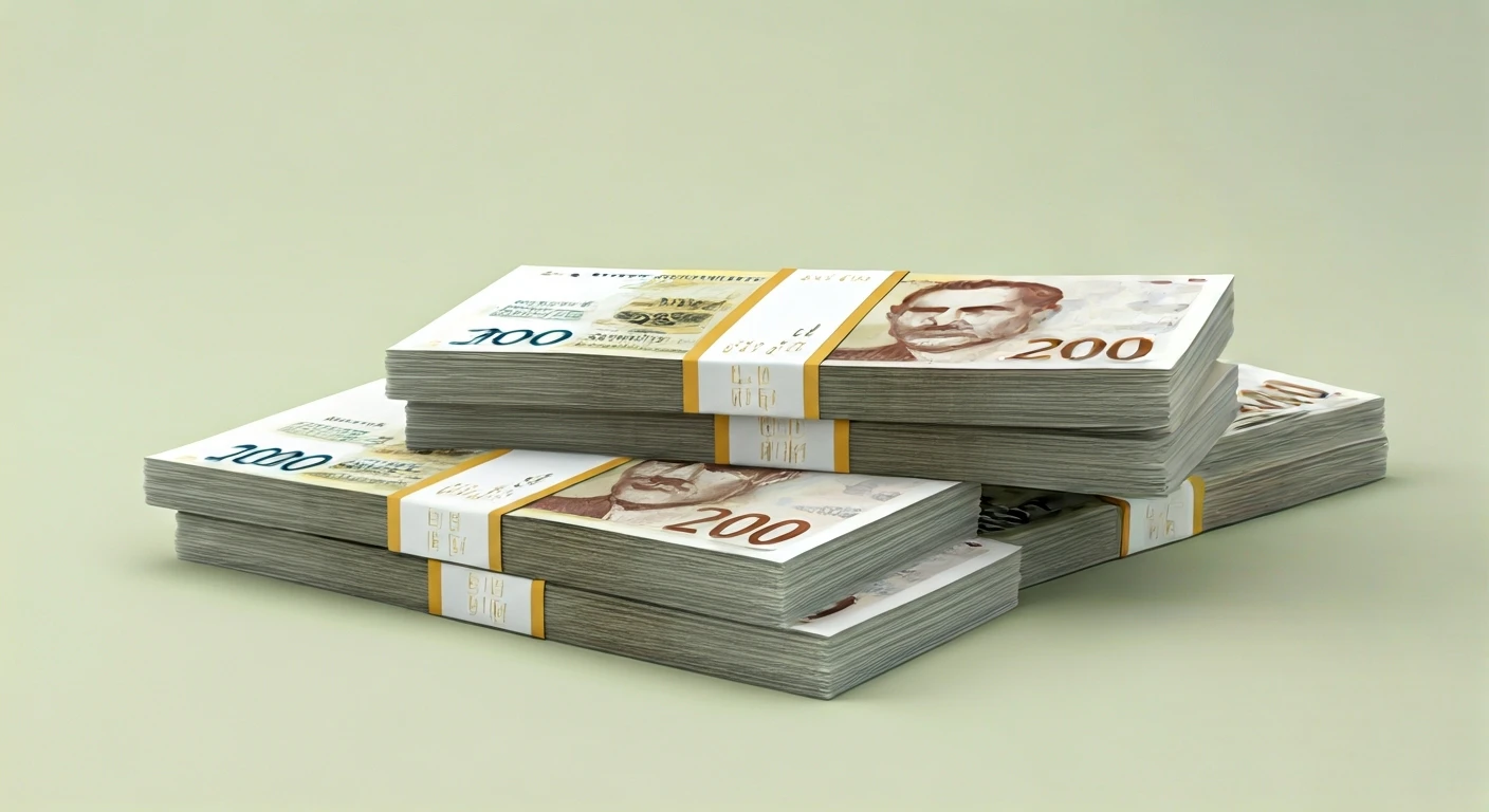 a large stack of Israeli Shekel banknotes, minimalist, clean background