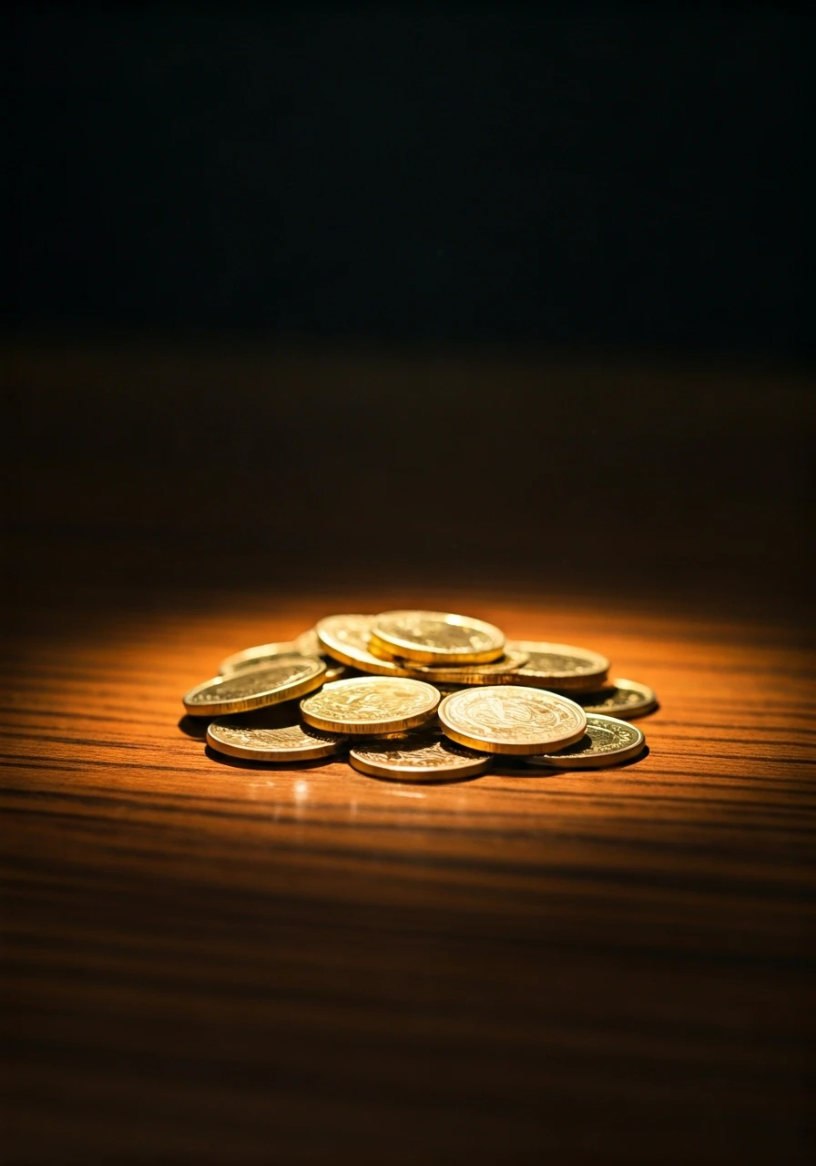 a stack of gold coins, financial security, soft lighting