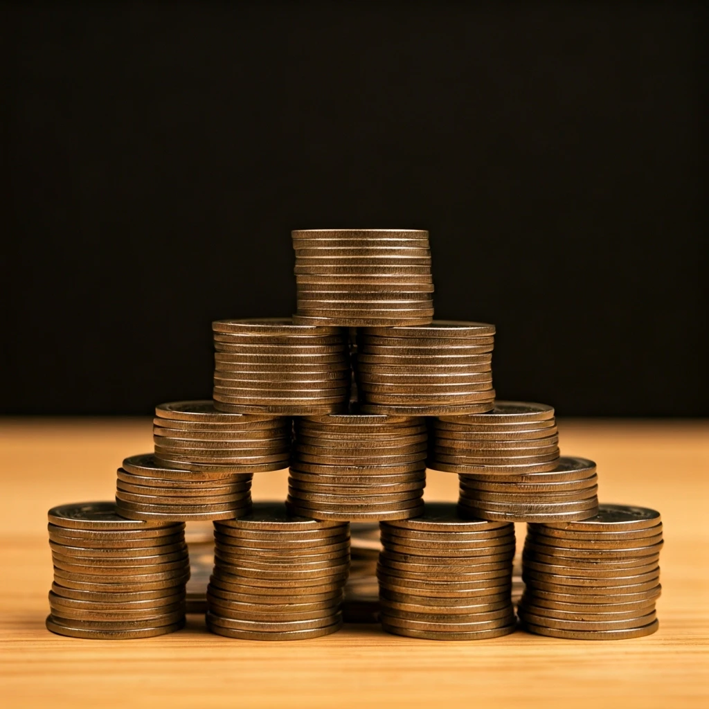 A pyramid of stacked metallic coins, representing a diversified investment strategy.